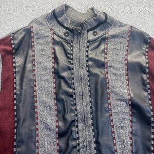 Bagazio Sweater Mens Size 3XL Gray Stripe Knit Full Zip  Retro 2000s‎ Vtg